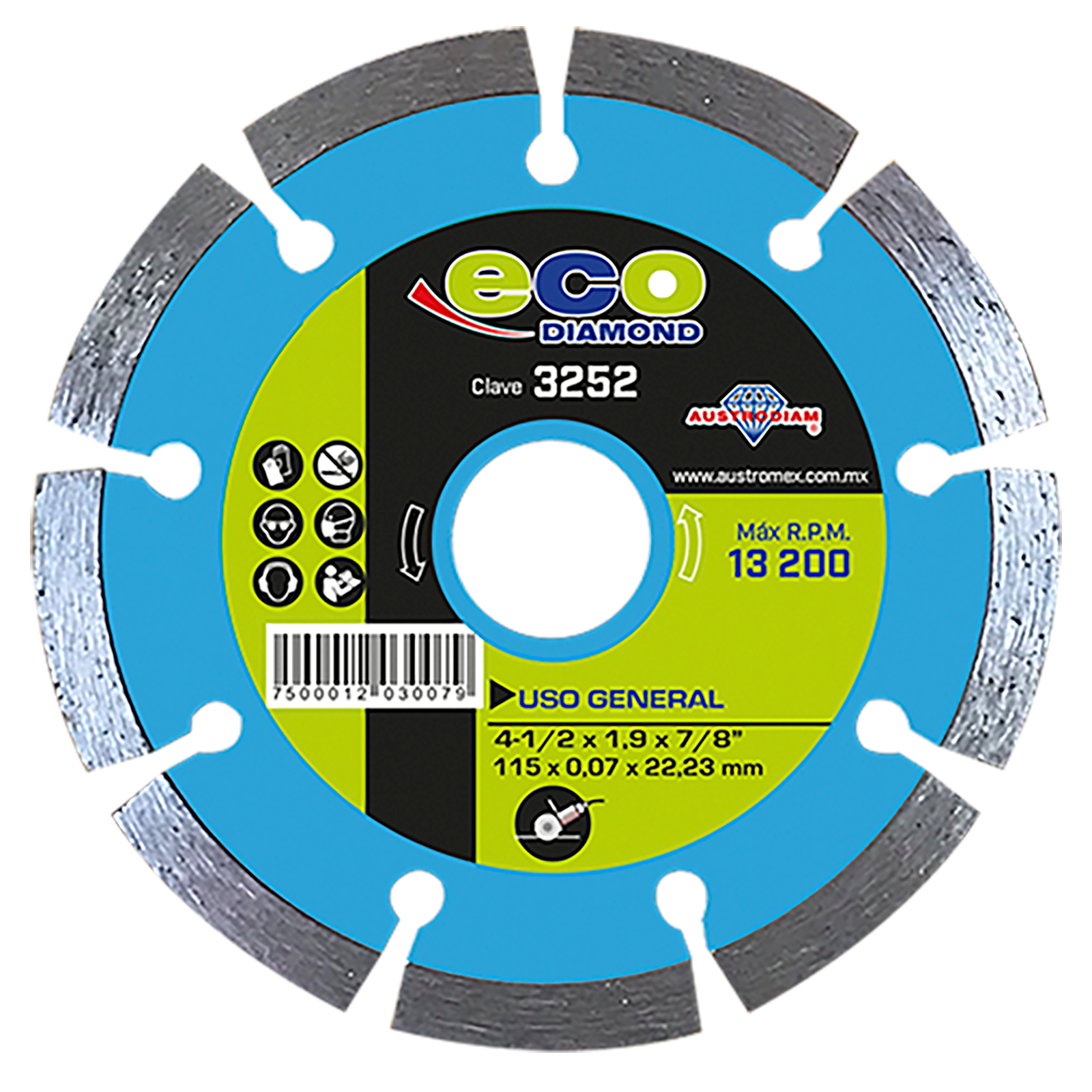 Disco de diamante segmentado 4-1/2" uso general ECO Austromex
