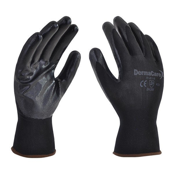 Guante de poliéster negro con palma de nitrilo talla 8