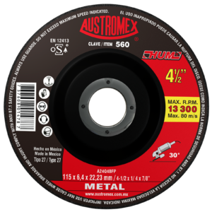 Disco de desbaste metal 4-1/2" x 1/4" x 7/8" Tipo 27 HUM Austromex