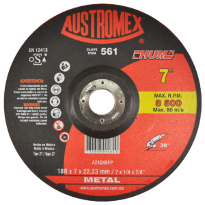 Disco de desbaste metal 7" x 1/4" x 5/8"-11 Tipo 27 HUM Austromex
