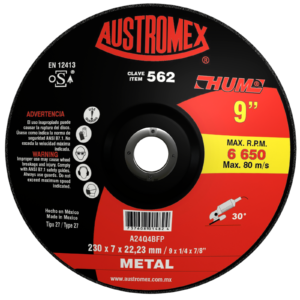 Disco de desbaste metal 9" x 1/4" x 7/8" Tipo 27 HUM Austromex