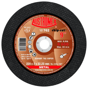Disco de corte metal 9" x 1/8" x 7/8" Tipo 41 Chipcut Austromex