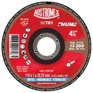 Disco de corte acero inoxidable 4-1/2" x .040" x 7/8" Tipo 41 HUM Austromex