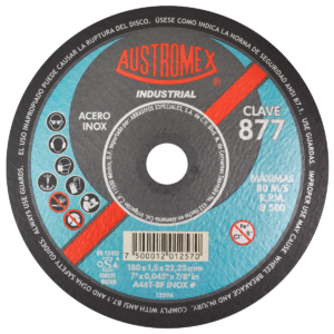 Disco de corte acero inoxidable 7" x .045" x 7/8" Tipo 41 Industrial Austromex